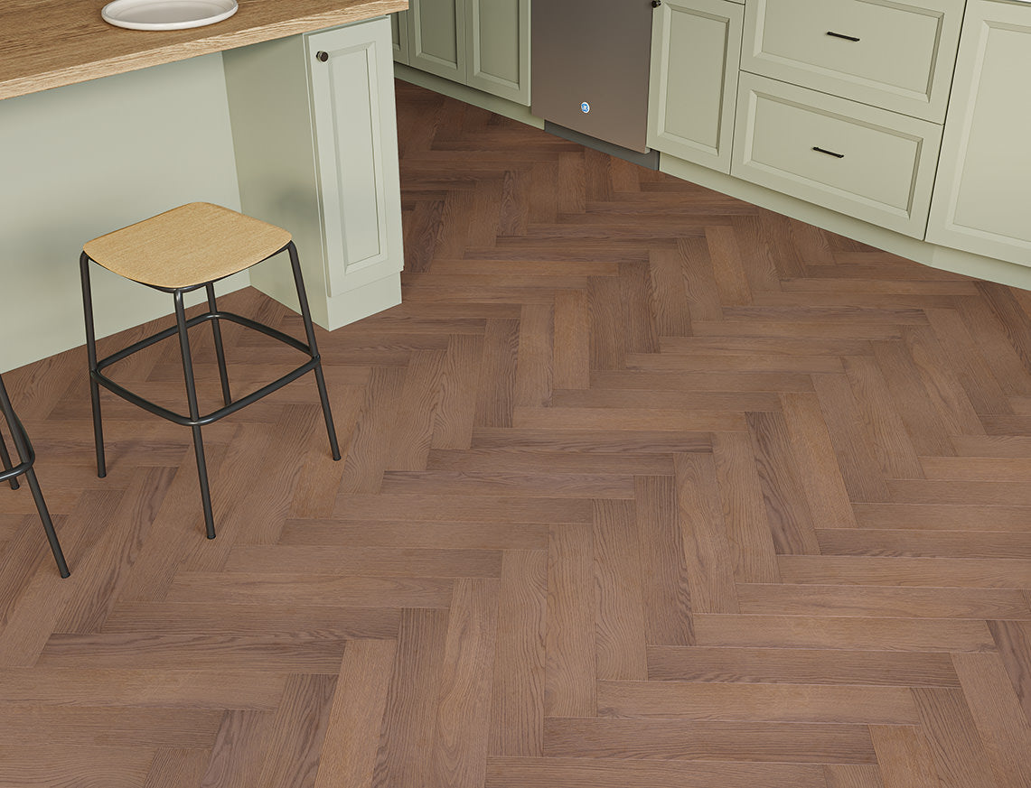 Oakleigh Deluxe 12mm Romsey Dark Chocolate Textured Herringbone Laminate Flooring | 100 x 600 x 12mm