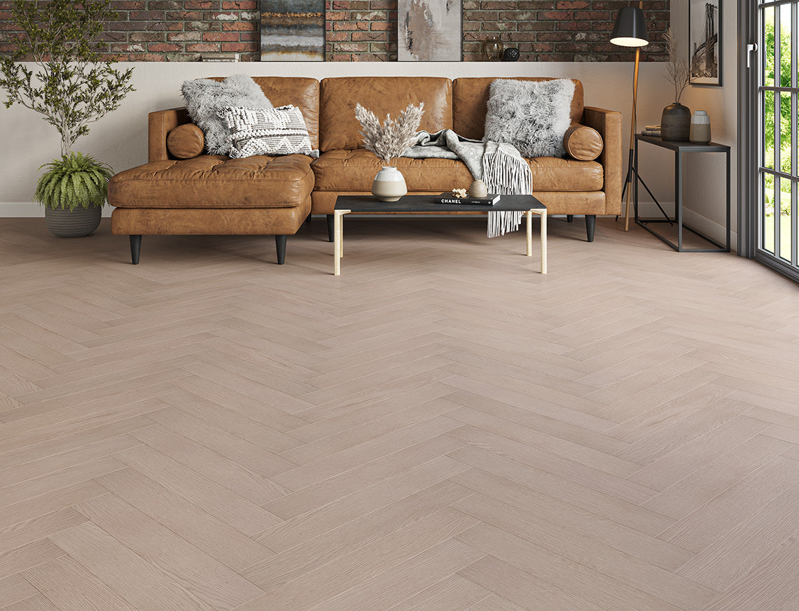 Oakleigh 8mm Helmsley Smoky Grey Textured Herringbone Laminate Flooring | 100 x 600 x 8mm