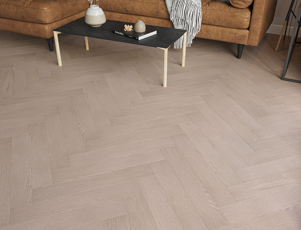 Oakleigh 8mm Helmsley Smoky Grey Textured Herringbone Laminate Flooring | 100 x 600 x 8mm