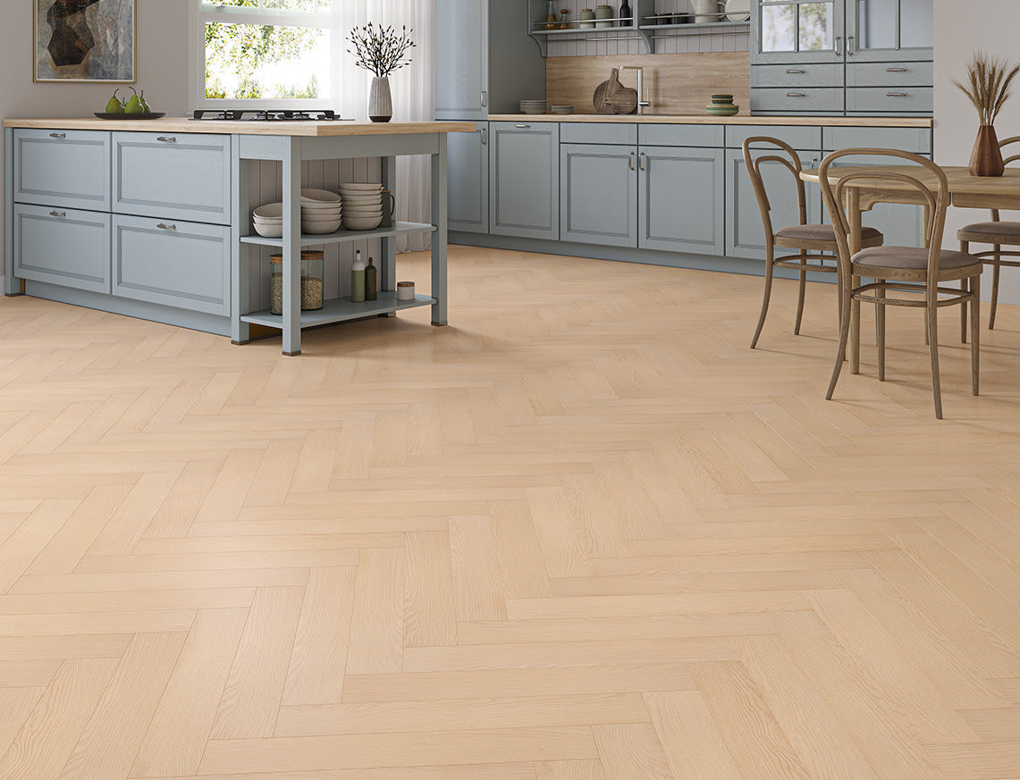 Oakleigh 8mm Kingham Natural Honey Textured Herringbone Laminate Flooring | 100 x 600 x 8mm