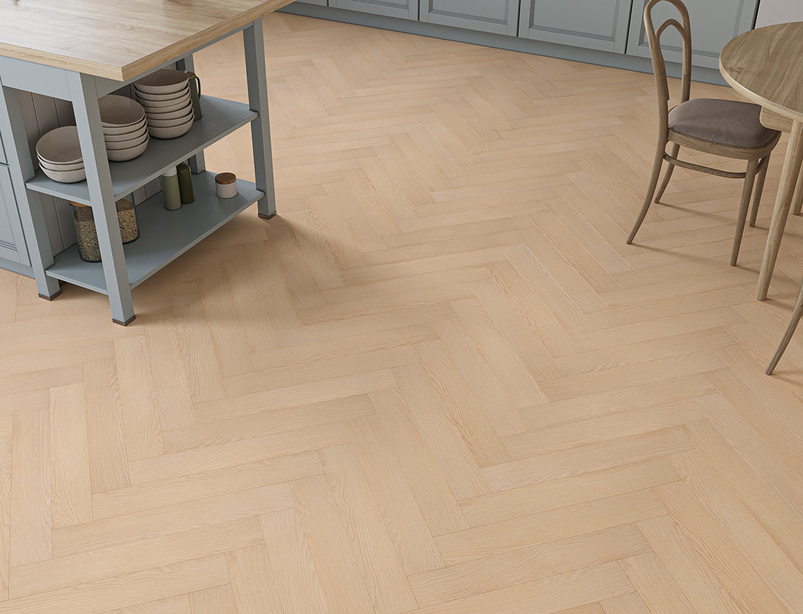 Oakleigh 8mm Kingham Natural Honey Textured Herringbone Laminate Flooring | 100 x 600 x 8mm