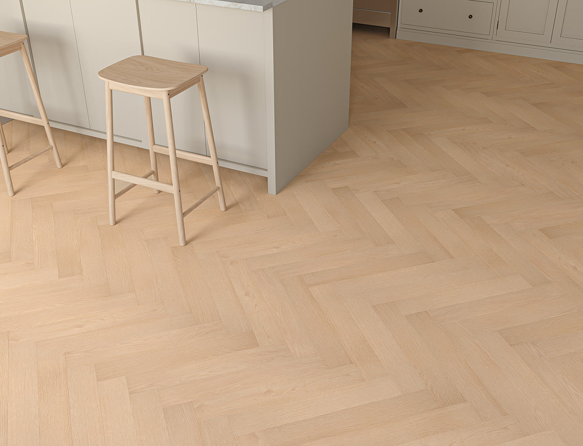Oakleigh Deluxe 12mm Kingham Natural Honey Textured Herringbone Laminate Flooring | 100 x 600 x 12mm