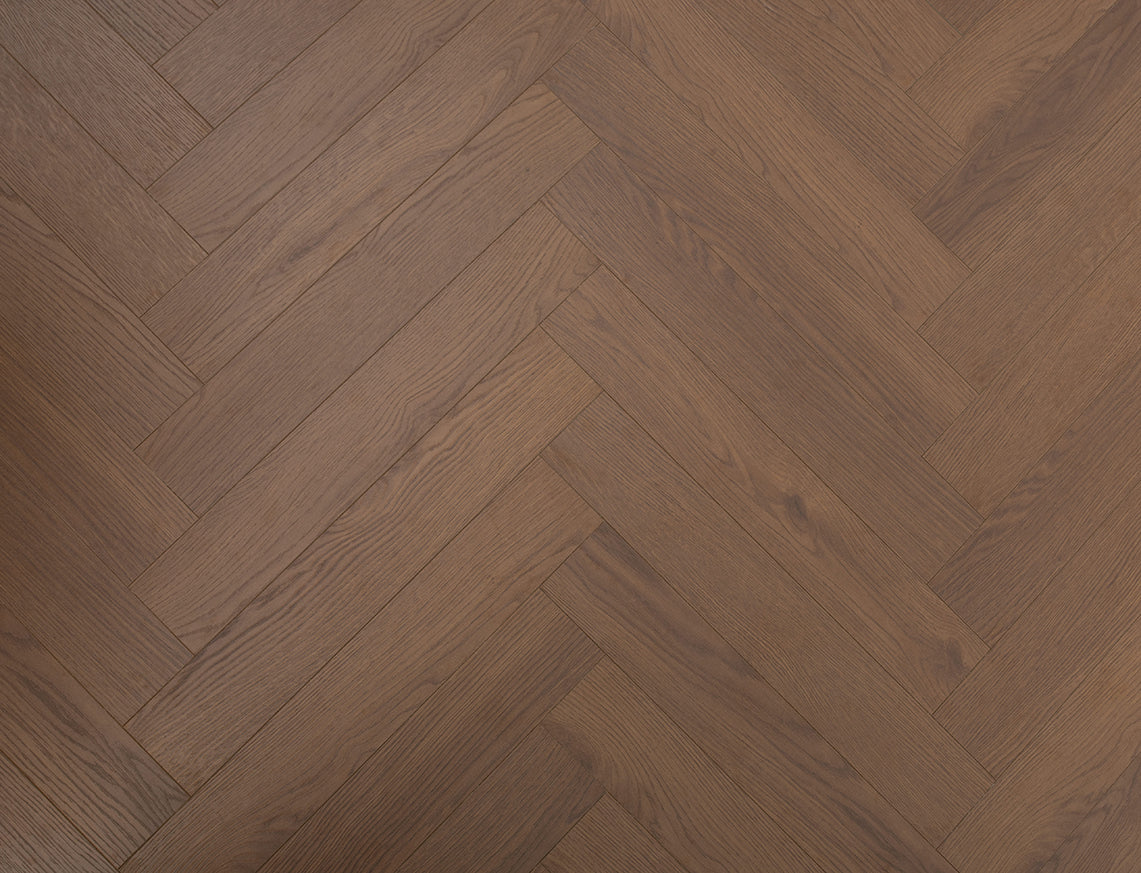 Oakleigh Deluxe 12mm Romsey Dark Chocolate Textured Herringbone Laminate Flooring | 100 x 600 x 12mm