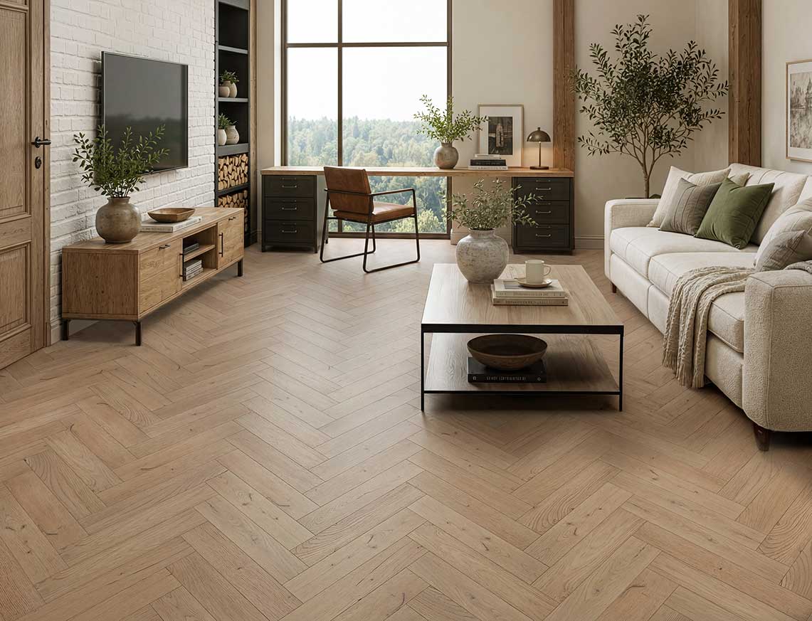 Stamford Oak Invisible Smooth Herringbone Solid Wood Flooring | UV Oiled | 70 x 350 x 18mm