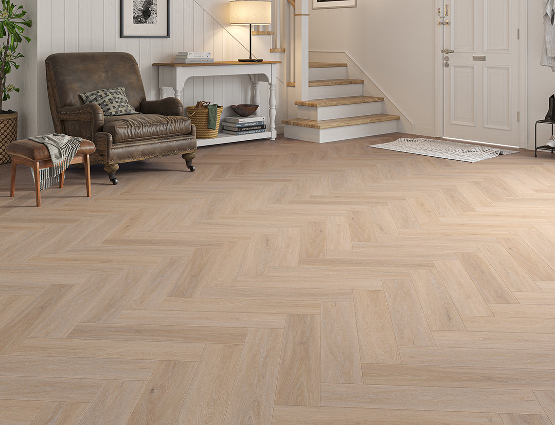 Porthcurno Oak Brown Oak Herringbone LVT Flooring | 128 x 615 x 6.5/0.5mm