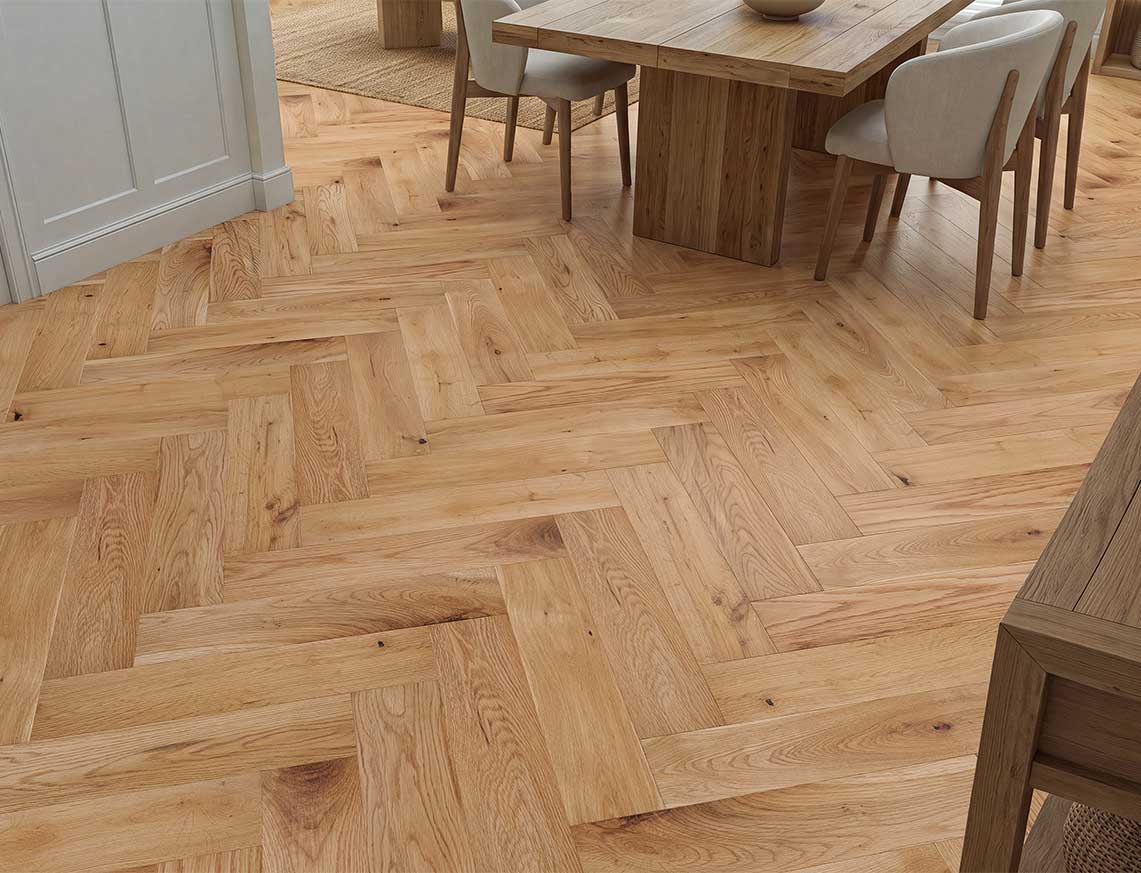 Salisbury Oak Brushed Herringbone Solid Wood Flooring | UV Lacquered | 90 x 400 x 18mm