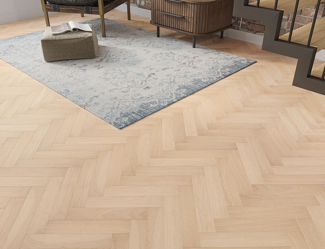 Samphire Oak White Smoked Sawn Marked Brushed Herringbone Engineered Wood Flooring | 70 x 350 x 10/2.5mm