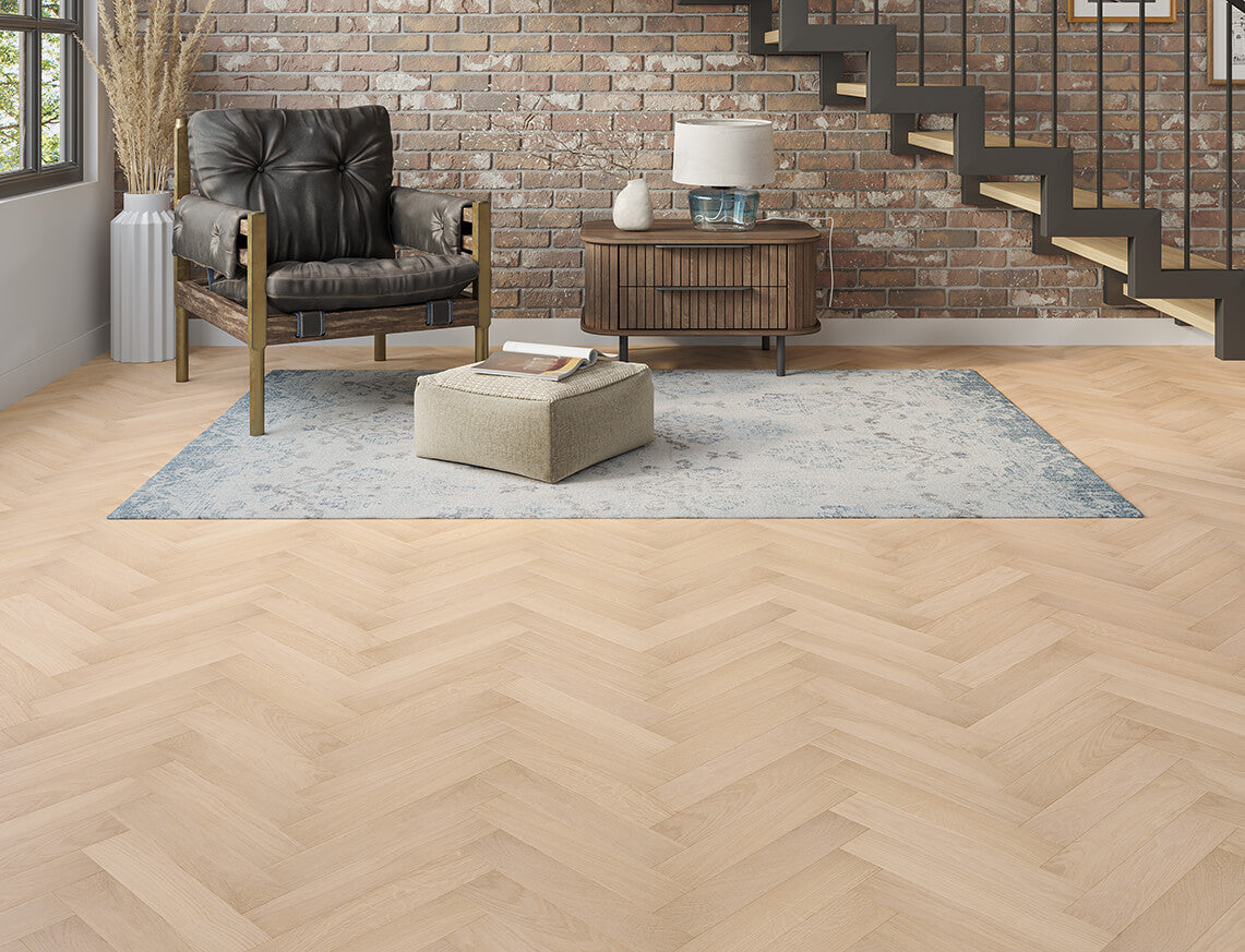 Samphire Oak White Smoked Sawn Marked Brushed Herringbone Engineered Wood Flooring | 70 x 350 x 10/2.5mm
