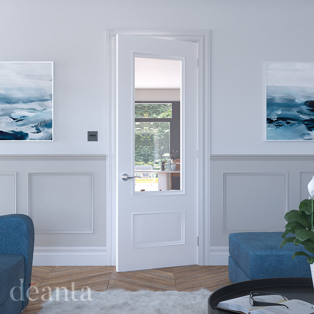 Deanta Sandringham White Primed Bevelled Glazed FD30 Fire Door