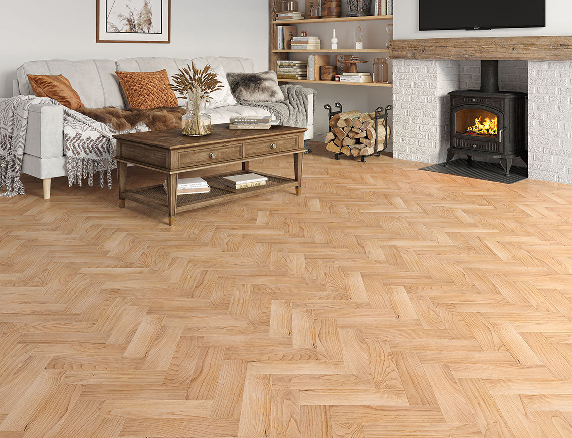 Swinley Oak Natural Smooth Herringbone Engineered Wood Flooring | UV Lacquered | 80 x 300 x 10/3mm