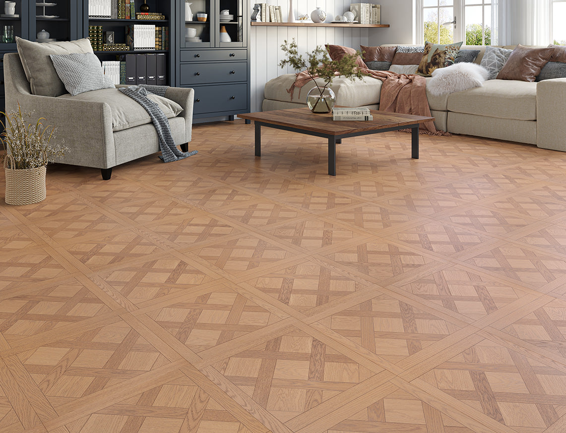 Tatum 12mm Cotswold Warm Caramel Textured Versailles Laminate Flooring | 405 x 805 x 12mm