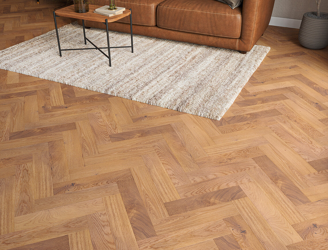 Upton Oak Smoked Brushed Herringbone Engineered Wood Flooring | UV Lacquered | 90 x 400 x 15/4mm