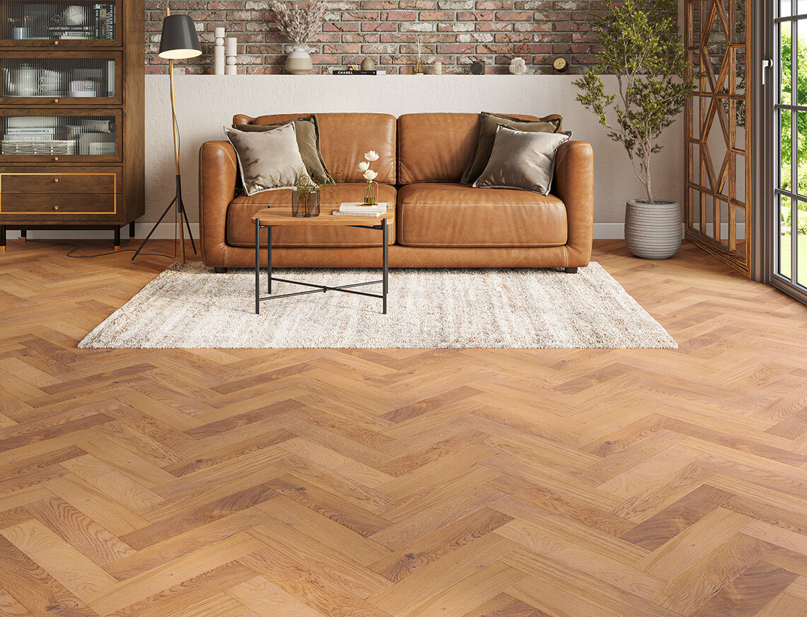 Upton Oak Smoked Brushed Herringbone Engineered Wood Flooring | UV Lacquered | 90 x 400 x 15/4mm
