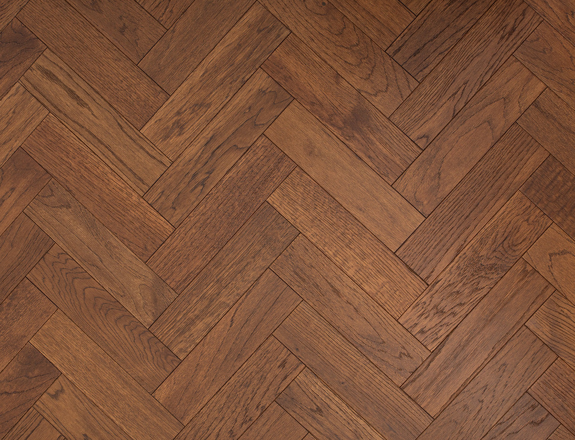 Windsor Oak Dark Golden Brushed Herringbone Engineered Wood Flooring | UV Lacquered | 80 x 300 x 10/3mm