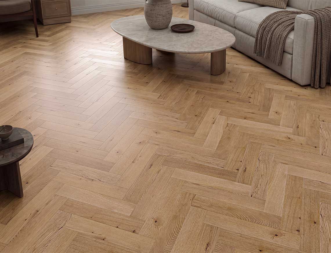 Woburn Oak Smooth Herringbone Solid Wood Flooring | UV Lacquered | 70 x 350 x 18mm