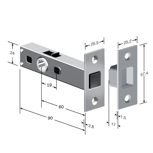 Tubular Magnetic Door Latch (Square Corners)