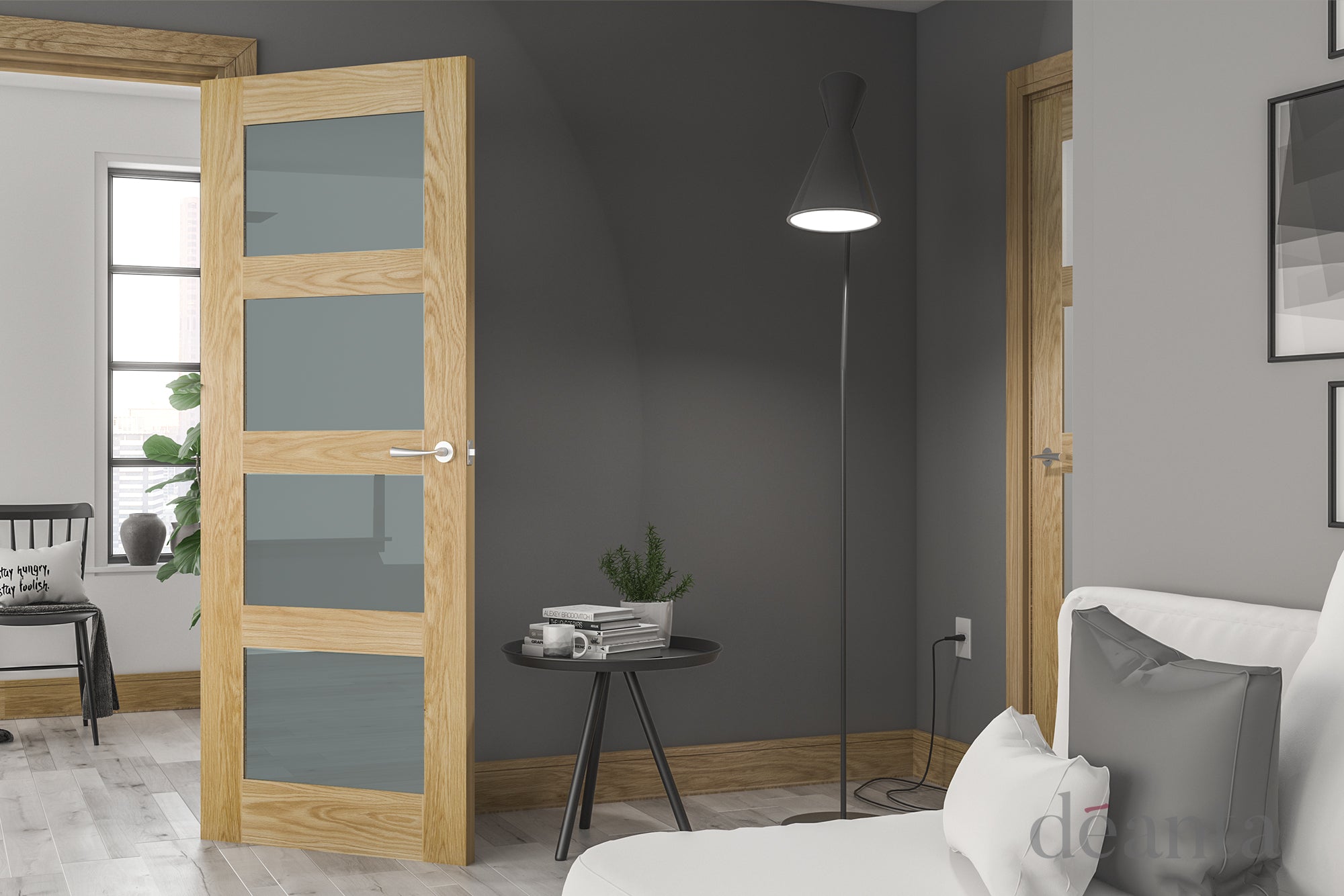 Deanta Oak Coventry Frosted Glazed Internal door