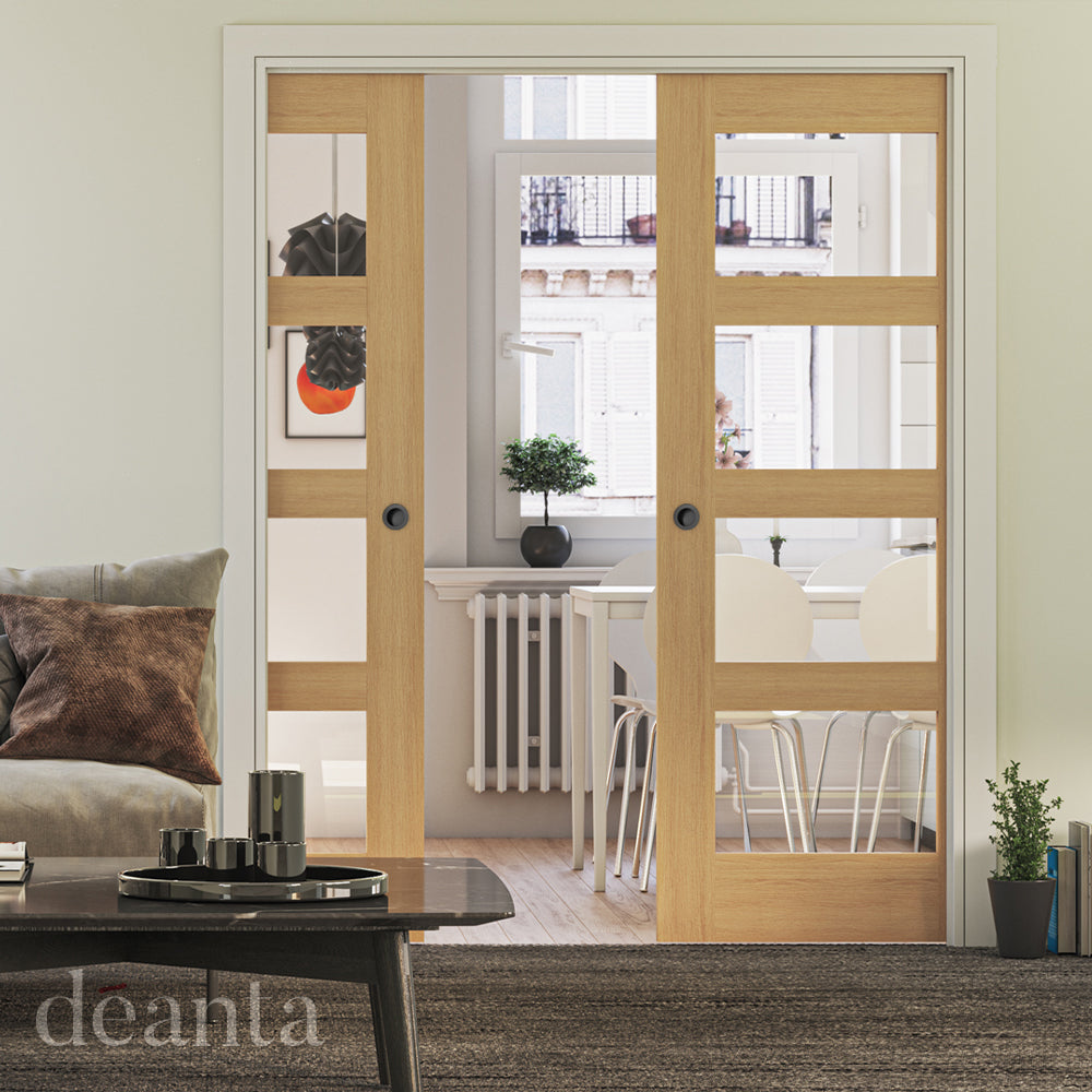 Pre-Assembled Oak Coventry Clear Glazed Pre-Finished Door Set FSC