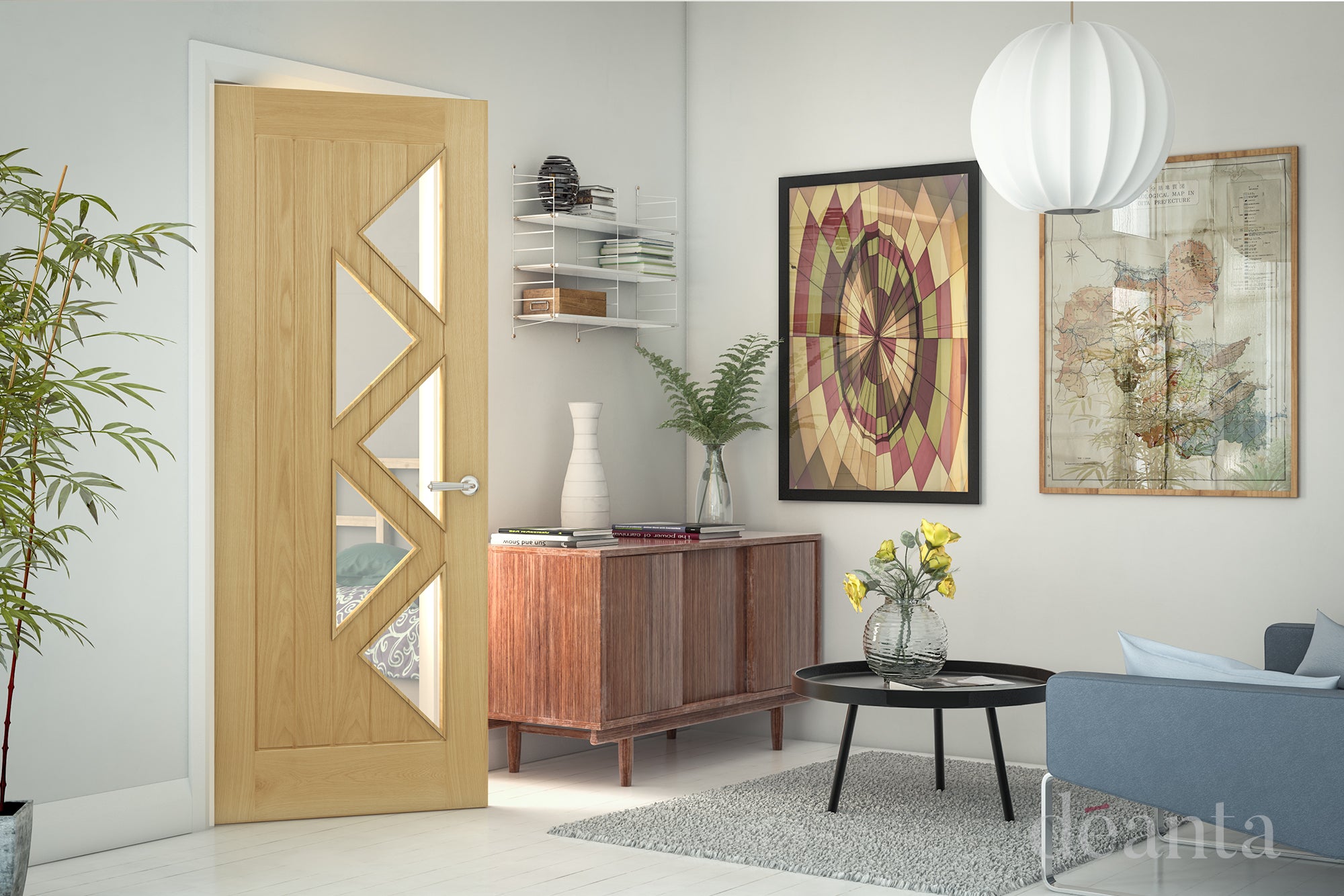 Pre-Assembled Oak Ely 5L Glazed Pre-finished Door Set FSC