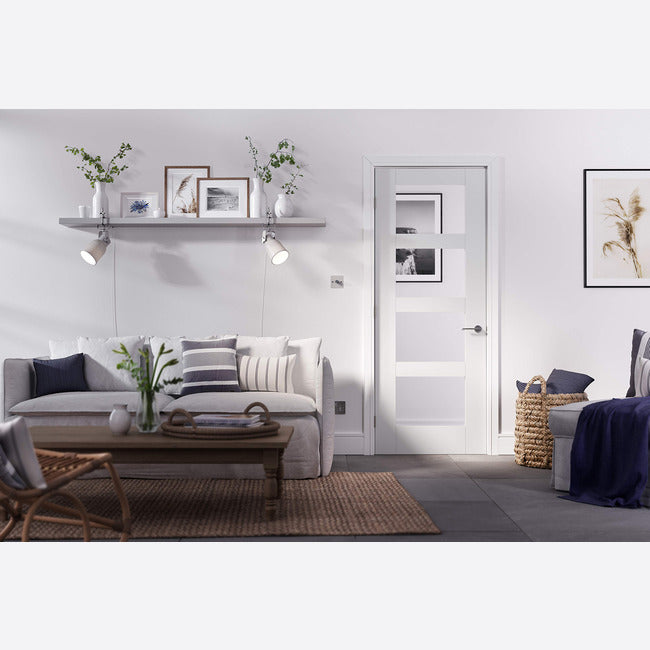 Pre-Assembled White Primed Shaker Glazed 4L Door Set