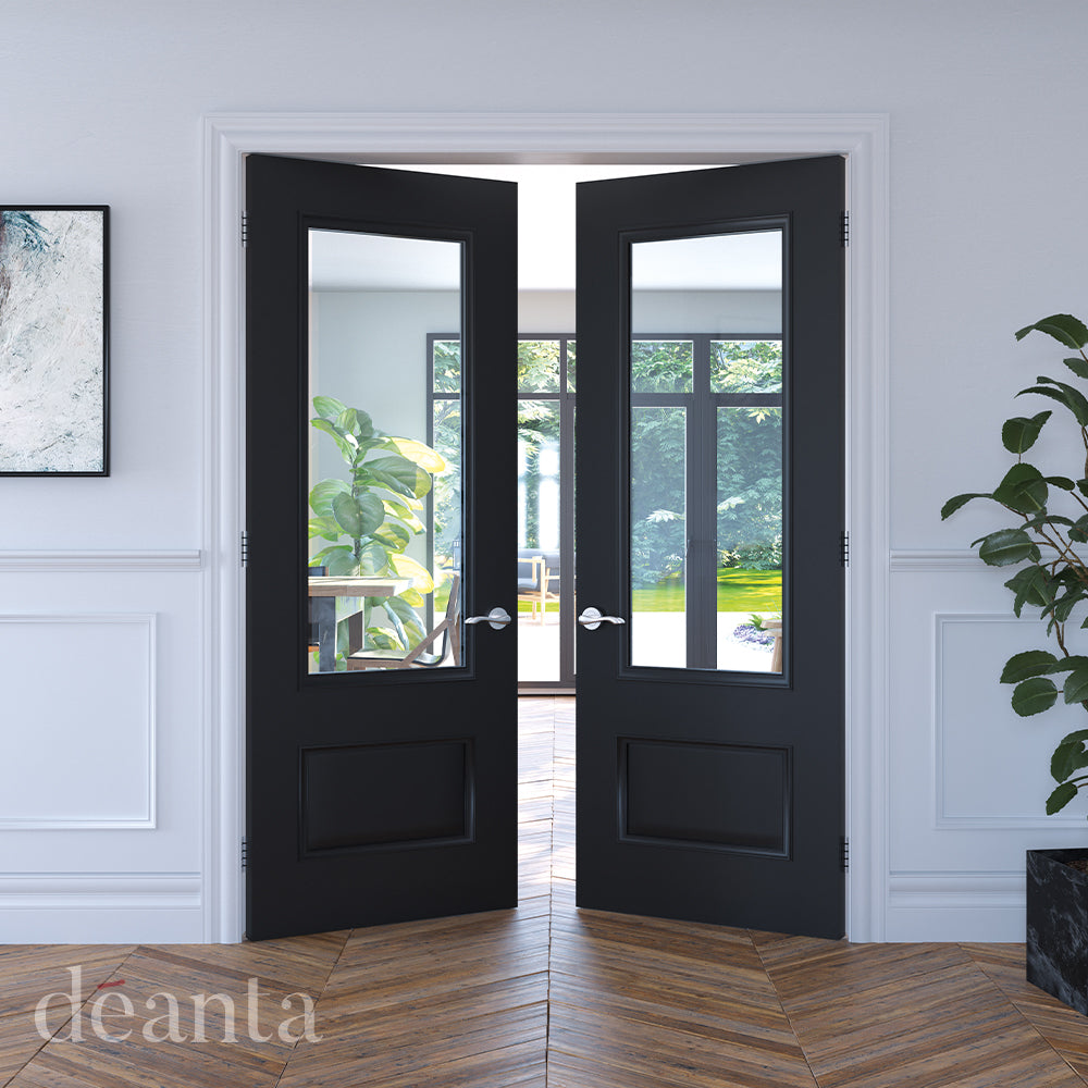 Deanta Sandringham Black Pre-Finished Bevelled Glazed Fire Door