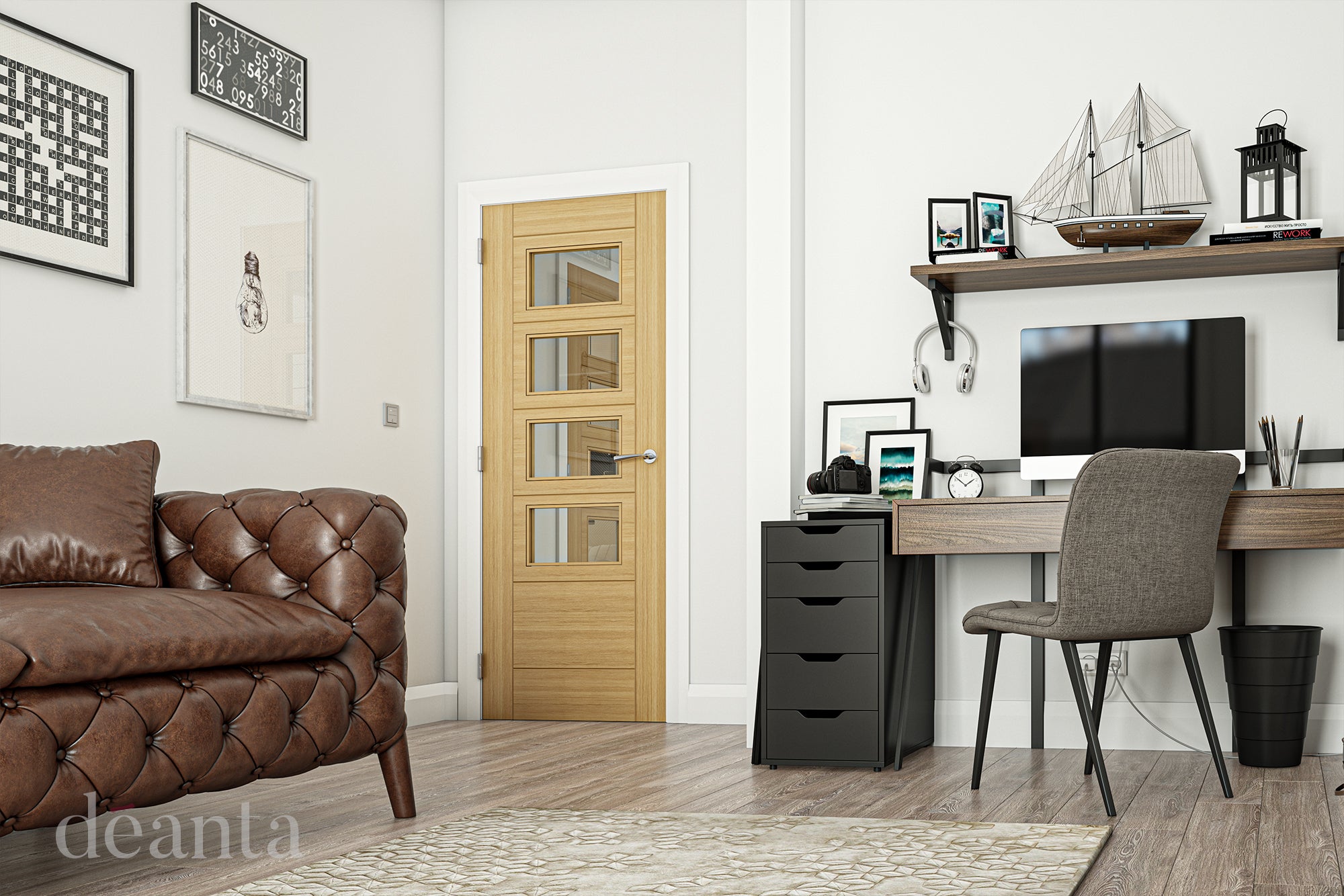 Pre-Assembled Oak Seville Glazed 4L Pre-finished Door Set FSC