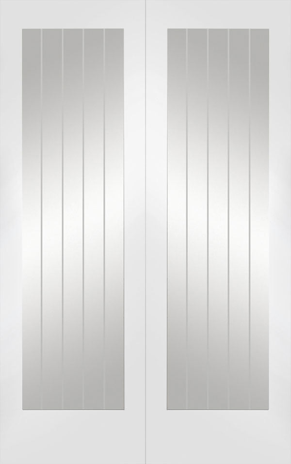 XL Joinery White Primed Suffolk Door Pair Etched Clear Glazed Internal door