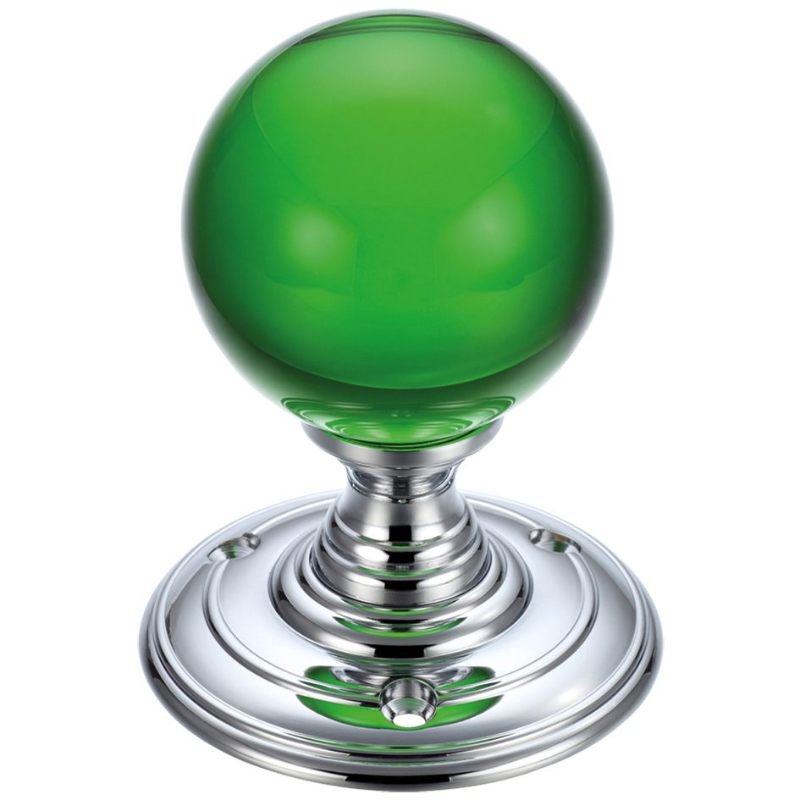 Zoo Glass Ball Mortice Knob - Plain Green 55mm-Polished Chrome / Green Glass