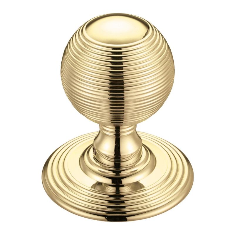 Zoo Ringed Mortice Knob on Round Rose - Concealed Fix - Solid-Polished Brass