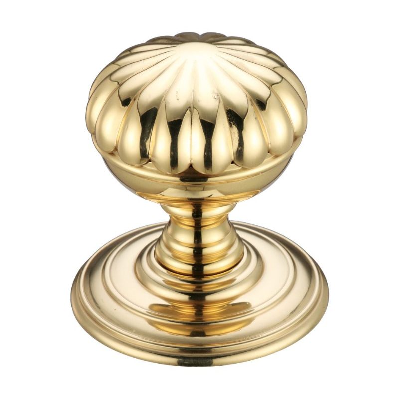 Zoo Flower Mortice Knob on Round Rose - Concealed Fix -Polished Brass