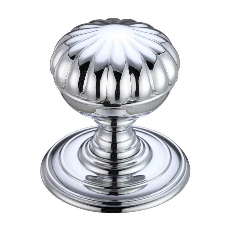 Zoo Flower Mortice Knob on Round Rose - Concealed Fix -Polished Chrome