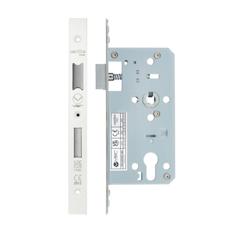 Zoo Din Euro Sashlock- Backset 55mm - 2 Pc Forend - Square - PCW - Powder Coated White-Powder Coat White