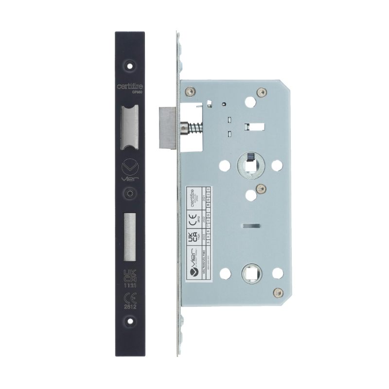 Zoo Din Bathroom- Backset 55mm - 2 Pc Forend - Square - PCB - Powder Coated Black-Powder Coat Black