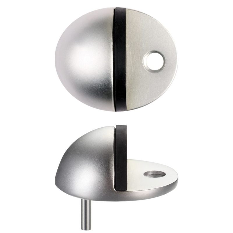 Zoo Door Stop - Oval Floor Mounted-Satin Aluminium