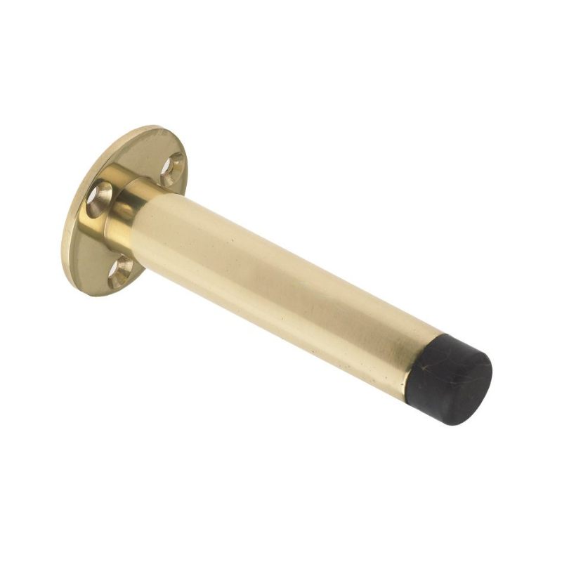 Zoo Door Stop - Cylinder with Rose 90mm - Face Fix-Polished Brass