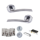 Eco Swell Door Handle Pack (Bathroom Set - 3" CE Bathroom Lock, 4" Fire Rated Hinges x3) - Satin Chrome/Polished Chrome