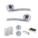 Eco Swell Door Handle Pack (Bathroom Set - 2.5" CE Bathroom Lock, 4" Slim Knuckle Hinges x2) - Satin Chrome/Polished Chrome