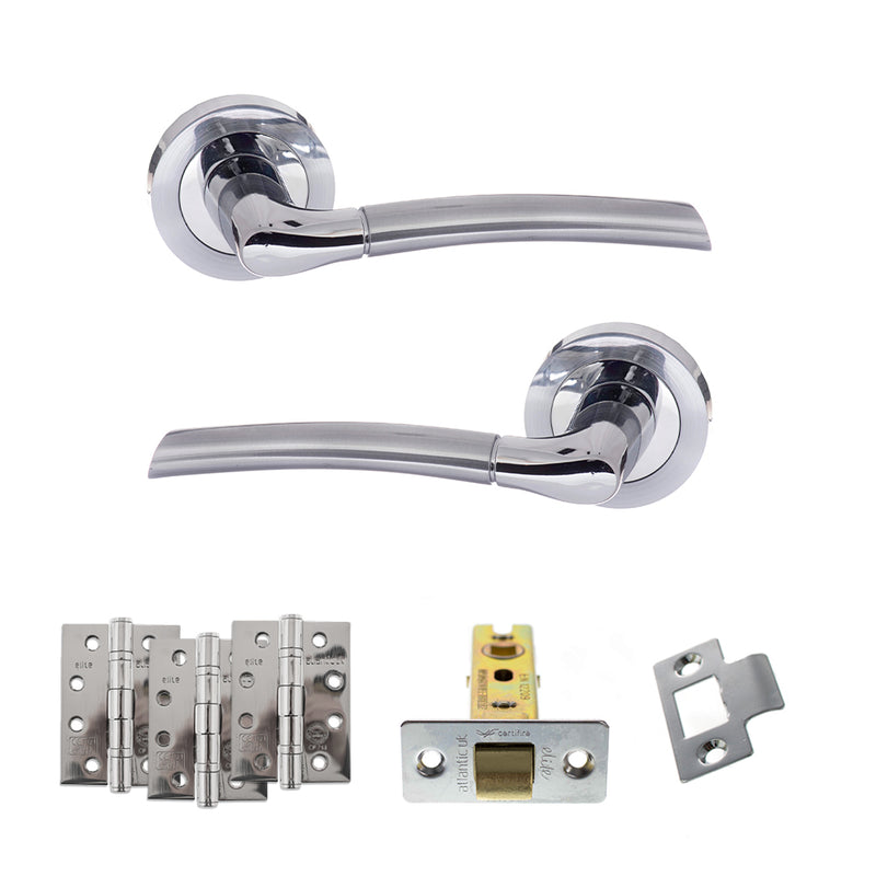 Eco Swell Door Handle Pack (Latch Set - 2.5" CE Latch, 4" Fire Rated Hinges x3) - Satin Chrome/Polished Chrome