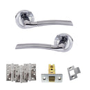 Eco Swell Door Handle Pack (Latch Set - 3" CE Latch, 4" Fire Rated Hinges x3) - Satin Chrome/Polished Chrome