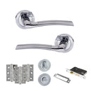 Eco Swell Door Handle Pack (Bathroom Set - 3" CE Bathroom Lock, 3" Fire Rated Hinges x3) - Satin Chrome/Polished Chrome