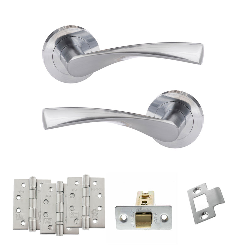 Eco Aqua Door Handle Pack (Latch Set - 2.5" CE Latch, 4" Fire Rated Hinges x3) - Satin Chrome