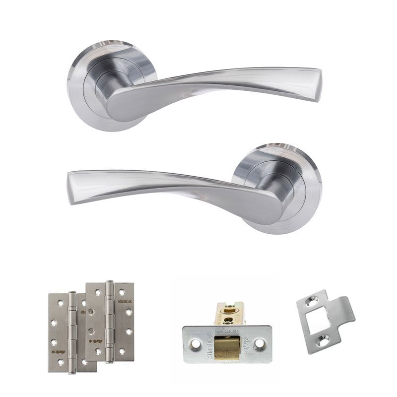 Eco Aqua Door Handle Pack (Latch Set - 2.5" CE Latch, 4" Slim Knuckle Hinges x2) - Satin Chrome