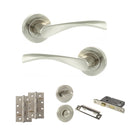 Eco Aqua Door Handle Pack (Bathroom Set - 3" CE Bathroom Lock, 4" Slim Knuckle Hinges x2) - Satin Nickel/Nickel Plate