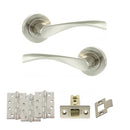 Eco Aqua Door Handle Pack (Latch Set - 3" CE Latch, 4" Fire Rated Hinges x3) - Satin Nickel/Nickel Plate