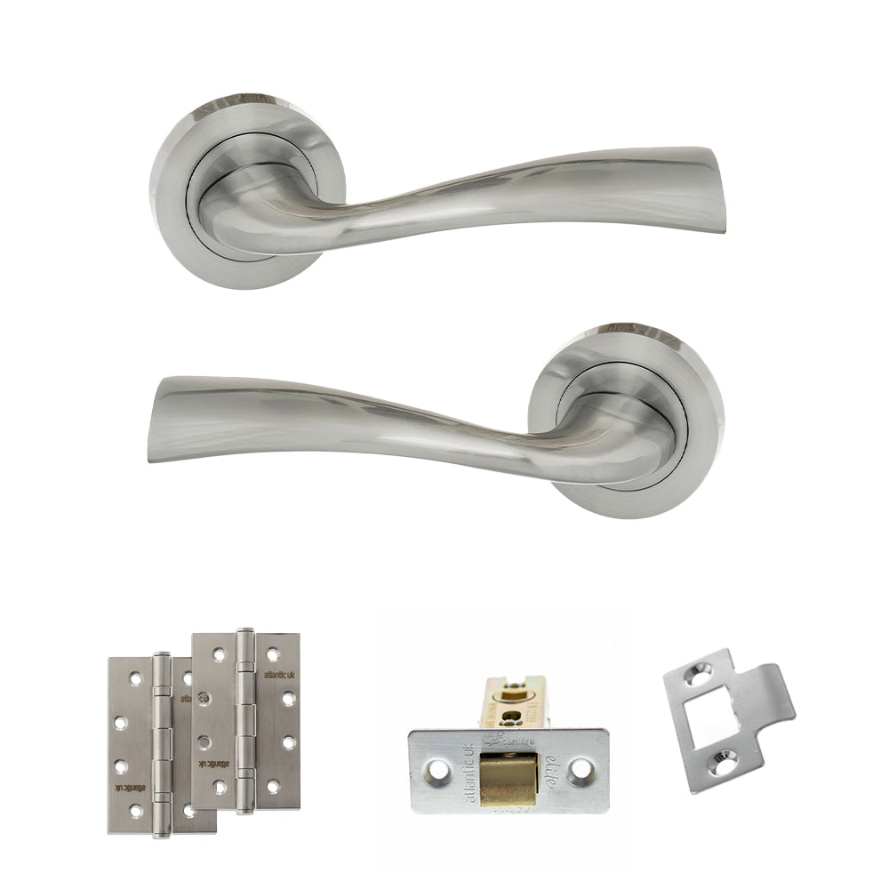 Eco Wave Door Handle Pack (Latch Set - 2.5" CE Latch, 4" Slim Knuckle Hinges x2) - Satin Chrome