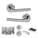 Eco Ocean Door Handle Pack (Bathroom Set - 3" CE Bathroom Lock, 4" Fire Rated Hinges x3) - Satin Chrome/Polished Chrome