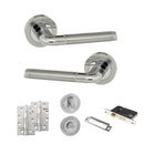 Eco Ocean Door Handle Pack (Bathroom Set - 2.5" CE Bathroom Lock, 4" Slim Knuckle Hinges x2) - Satin Chrome/Polished Chrome