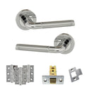 Eco Ocean Door Handle Pack (Latch Set - 2.5" CE Latch, 3" Fire Rated Hinges x3) - Satin Chrome/Polished Chrome