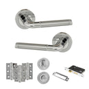 Eco Ocean Door Handle Pack (Bathroom Set - 2.5" CE Bathroom Lock, 3" Fire Rated Hinges x3) - Satin Chrome/Polished Chrome