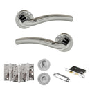 Eco Crest Door Handle Pack (Bathroom Set - 2.5" CE Bathroom Lock, 4" Fire Rated Hinges x3) - Satin Chrome/Polished Chrome